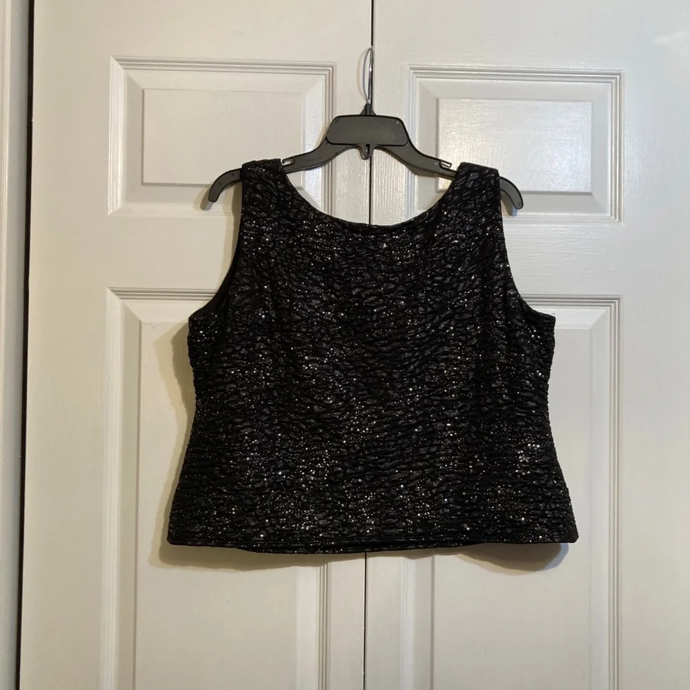 6/27/26 R&M Richards Black Glitter Shimmer Sleeveless Evening Tank Top Size L - Picture 4 of 9